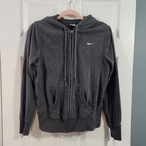 Nike Gray Zip-Up Hoodie with Hood and Pockets